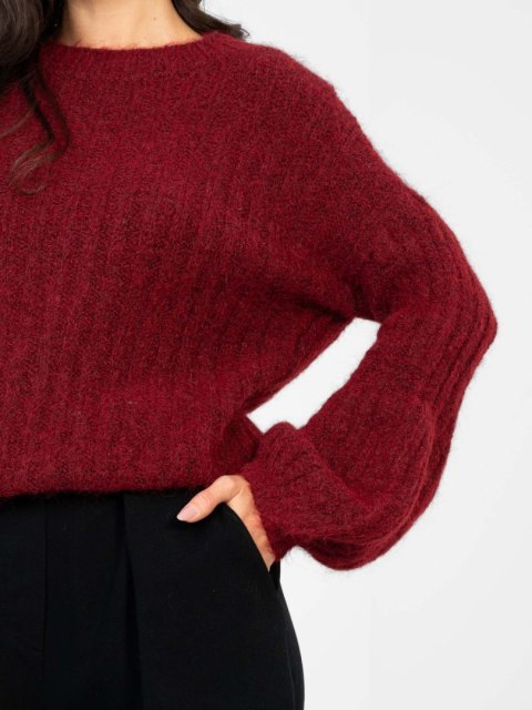 Sweter ITALY MODA prążkowany z domieszką wełny bordo