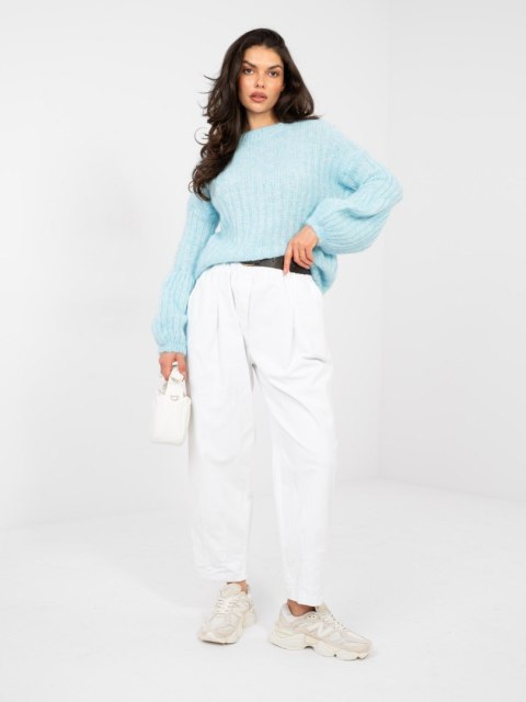 Sweter ITALY MODA prążkowany z domieszką wełny niebieski