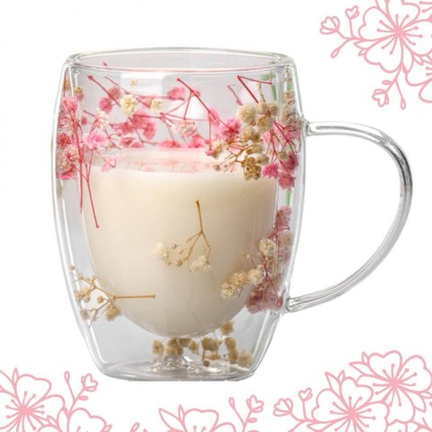 Szklanka termiczna z kwiatami w środku 300 ml gipsówka szkło borokrzemowe