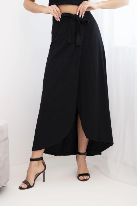 Spódnica damska bawełniana kopertowa maxi z wiązaniem czarna