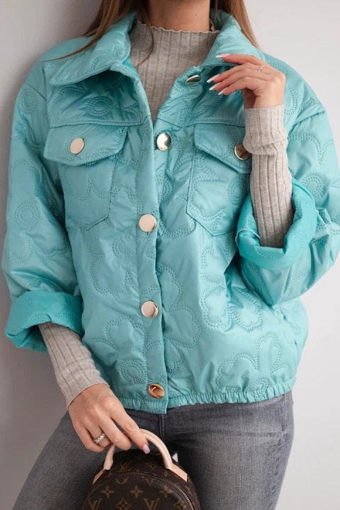 Kurtka damska wiosenna pikowana z kwiatowym wzorem ciemno miętowa