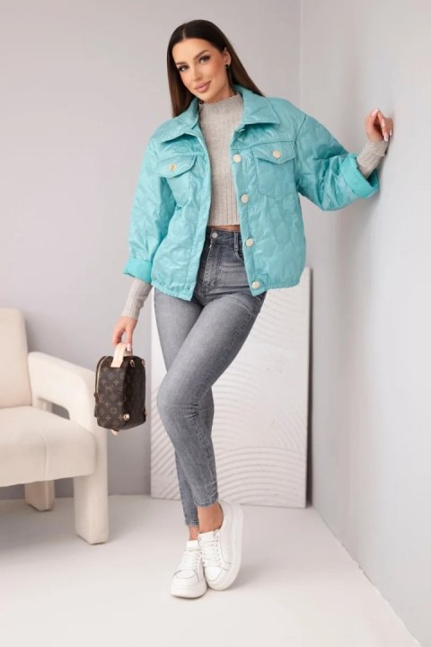 Kurtka damska wiosenna pikowana z kwiatowym wzorem ciemno miętowa