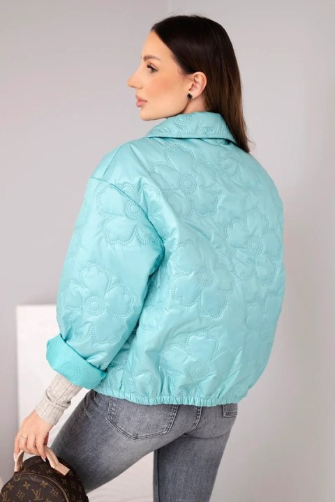 Kurtka damska wiosenna pikowana z kwiatowym wzorem ciemno miętowa