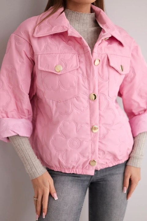 Kurtka damska wiosenna pikowana z kwiatowym wzorem jasno różowa