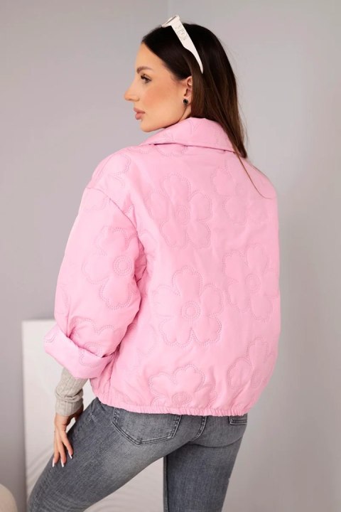 Kurtka damska wiosenna pikowana z kwiatowym wzorem jasno różowa