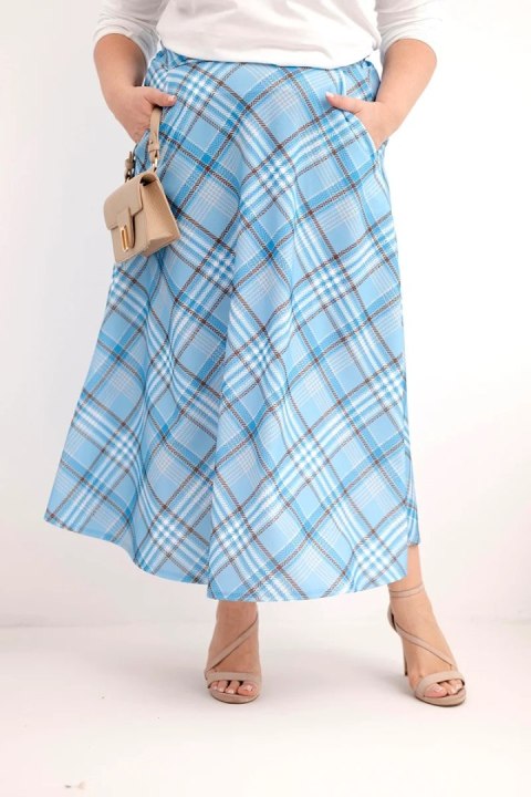 Spódnica damska Plus Size w kratę z szerokim dołem niebieska