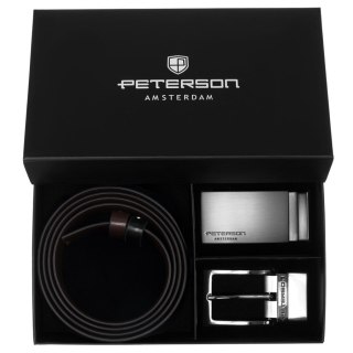 Zestaw prezentowy: dwustronny pasek skórzany w brązowym i czarnym kolorze - Peterson
