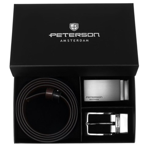 Zestaw prezentowy: dwustronny pasek skórzany w brązowym i czarnym kolorze - Peterson