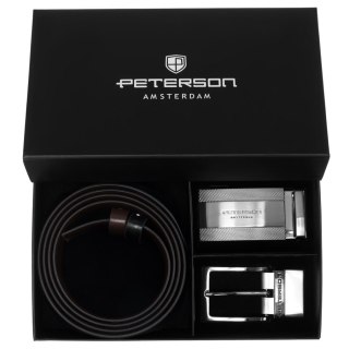 Zestaw prezentowy: dwustronny pasek skórzany w brązowym i czarnym kolorze - Peterson