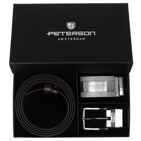 Zestaw prezentowy: dwustronny pasek skórzany w brązowym i czarnym kolorze - Peterson