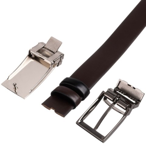 Zestaw prezentowy: dwustronny pasek skórzany w brązowym i czarnym kolorze - Peterson