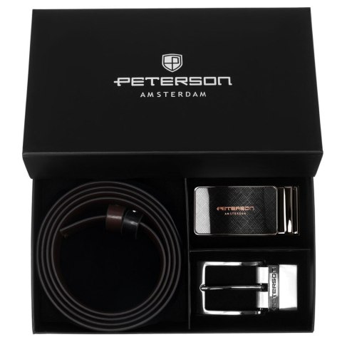 Zestaw prezentowy Peterson dwustronny pasek skórzany z klamrami