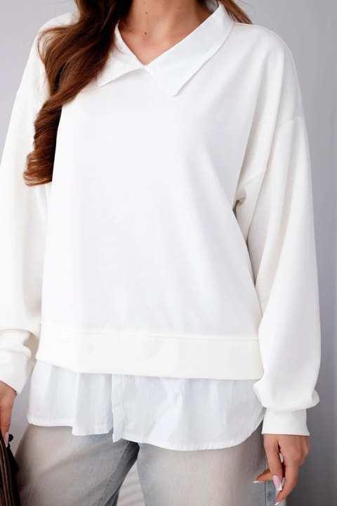 Bluza damska masełkowa z wiskozowy i z koszulową wstawką biała