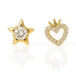 Kolczyki ze stali szlachetnej pozłacane 14k złotem, cyrkonie serce, gwiazdka KST3493