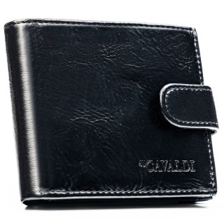 Czarny portfel męski ze skóry ekologicznej zapinany na zatrzask - 4U Cavaldi