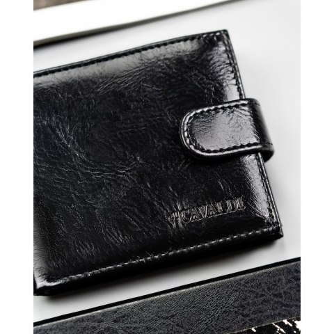 Czarny portfel męski ze skóry ekologicznej zapinany na zatrzask - 4U Cavaldi