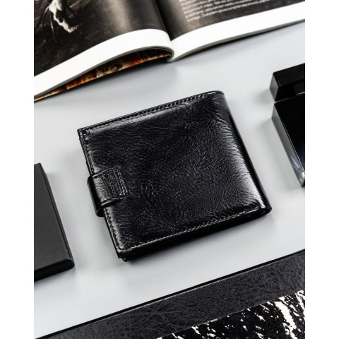 Czarny portfel męski ze skóry ekologicznej zapinany na zatrzask - 4U Cavaldi