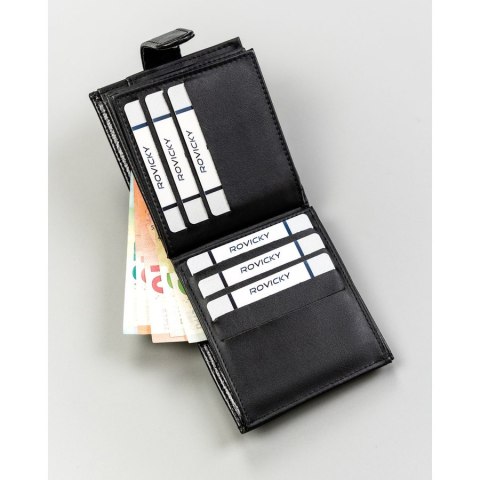 Czarny portfel męski ze skóry ekologicznej zapinany na zatrzask - 4U Cavaldi