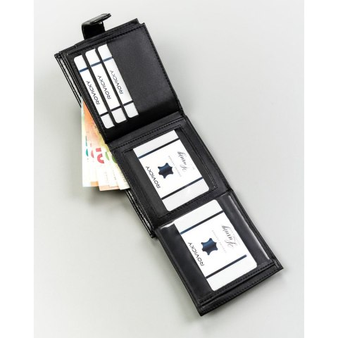 Czarny portfel męski ze skóry ekologicznej zapinany na zatrzask - 4U Cavaldi