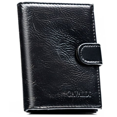 Duży, czarny portfel męski ze skóry ekologicznej zapinany na zatrzask - 4U Cavaldi