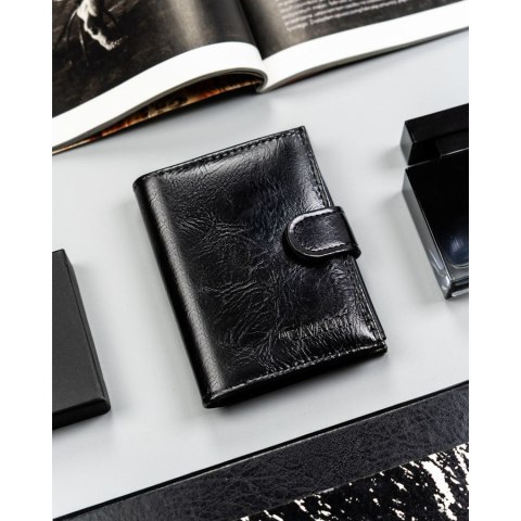 Duży, czarny portfel męski ze skóry ekologicznej zapinany na zatrzask - 4U Cavaldi