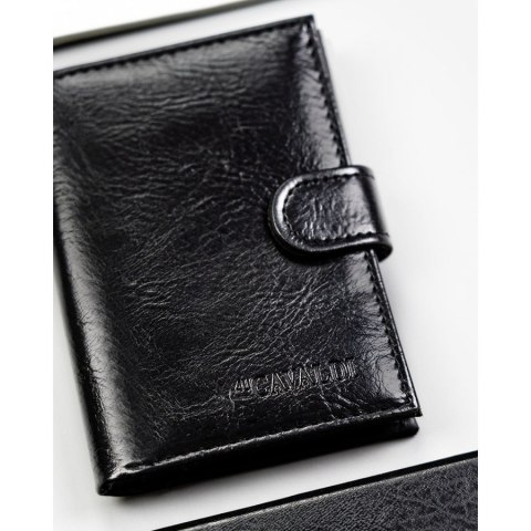 Duży, czarny portfel męski ze skóry ekologicznej zapinany na zatrzask - 4U Cavaldi