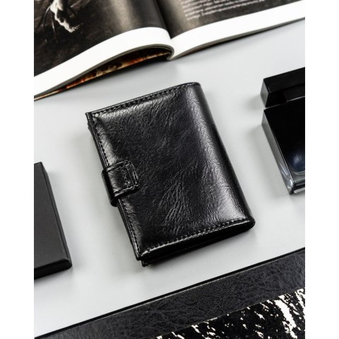 Duży, czarny portfel męski ze skóry ekologicznej zapinany na zatrzask - 4U Cavaldi