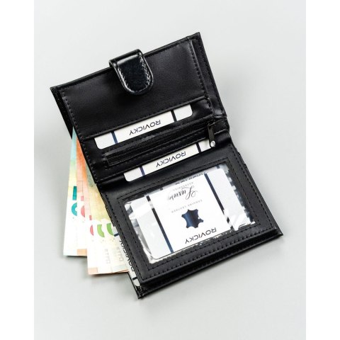 Duży, czarny portfel męski ze skóry ekologicznej zapinany na zatrzask - 4U Cavaldi