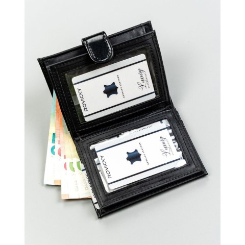 Duży, czarny portfel męski ze skóry ekologicznej zapinany na zatrzask - 4U Cavaldi