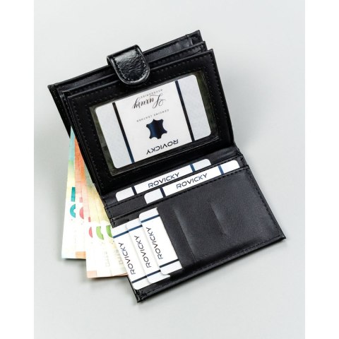 Duży, czarny portfel męski ze skóry ekologicznej zapinany na zatrzask - 4U Cavaldi