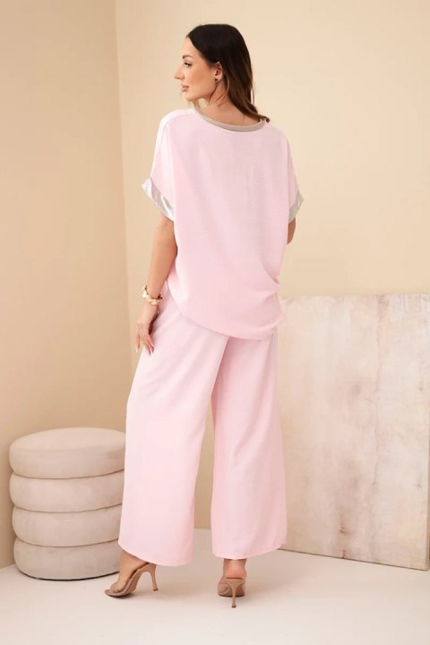 komplet cukierkowy róż szerokie spodnie stylizacja tył