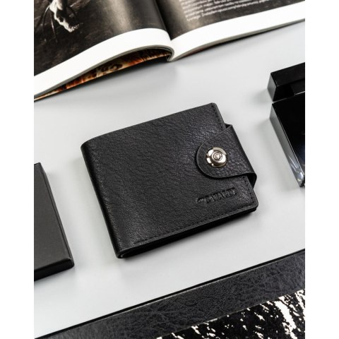 Czarny portfel męski ze skóry ekologicznej zapinany na magnes - 4U Cavaldi
