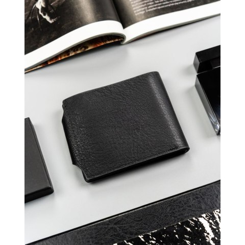 Czarny portfel męski ze skóry ekologicznej zapinany na magnes - 4U Cavaldi