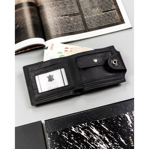 Czarny portfel męski ze skóry ekologicznej zapinany na magnes - 4U Cavaldi