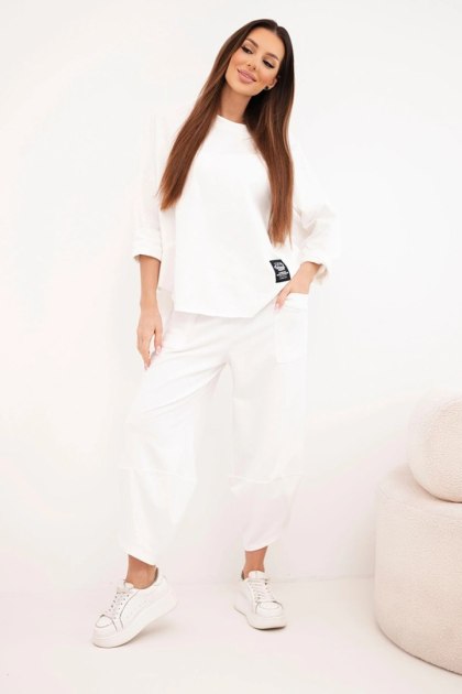 Ecru bawełniany komplet damski – bluza i spodnie | Włoska produkcja