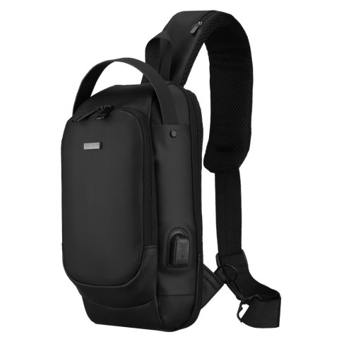 Czarna saszetka męska na ramię wykonana ze skóry ekologicznej - Rovicky