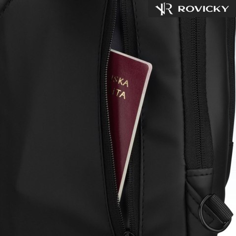 Czarna saszetka męska na ramię wykonana ze skóry ekologicznej - Rovicky