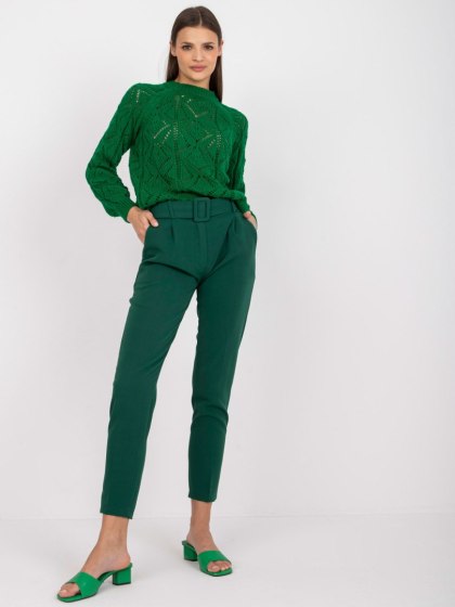 Ciemnozielone eleganckie spodnie damskie ITALY MODA Giulia z paskiem i wysokim stanem