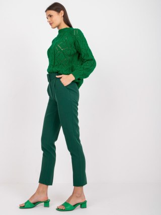 Ciemnozielone eleganckie spodnie damskie ITALY MODA Giulia z paskiem i wysokim stanem