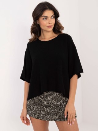 Czarny krótki sweter damski oversize z wiskozą – Italy Moda