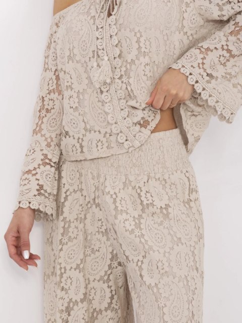 spodnie palazzo damskie beżowe koronka styl boho lato
