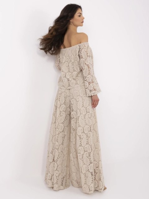 lekkie spodnie bawełniane damskie beżowe koronka na lato