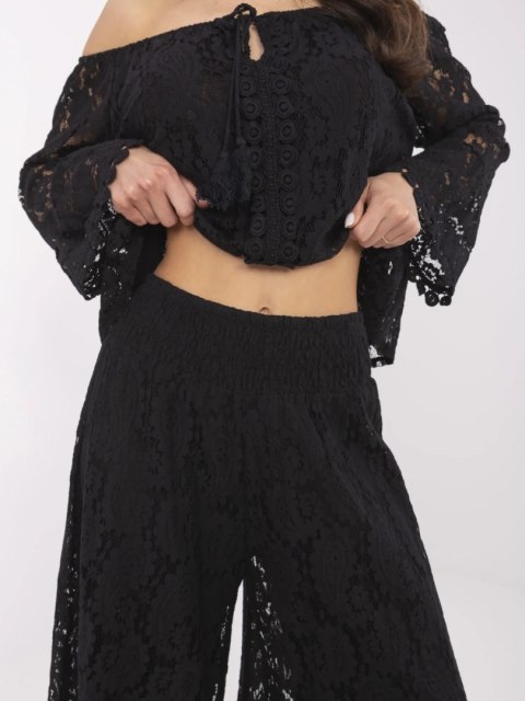 czarne spodnie palazzo damskie koronka outfit wieczorowy
