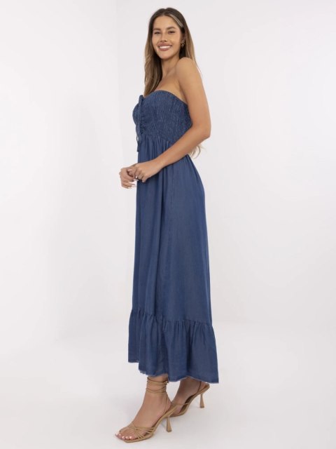 Ciemnoniebieska rozkloszowana sukienka maxi Italy Moda z odkrytymi ramionami