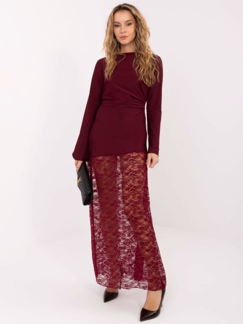 Bordowa sukienka maxi z koronkowym dołem ITALY MODA