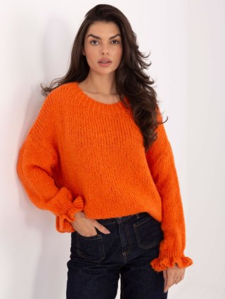 Pomarańczowy sweter damski z falbankami i dodatkiem wełny ITALY MODA