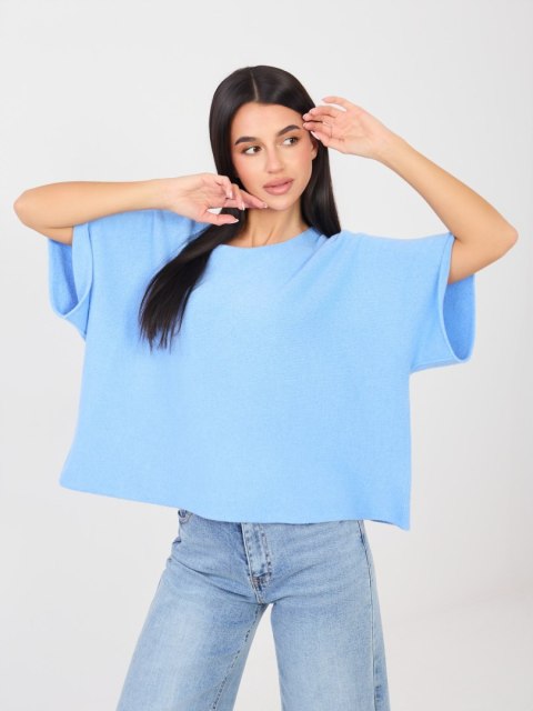 Jasnoniebieski sweter damski z rękawem 3/4 Italy Moda