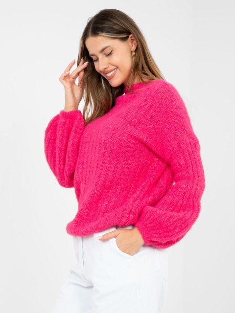 Fuksjowy sweter damski z okrągłym dekoltem Italy Moda