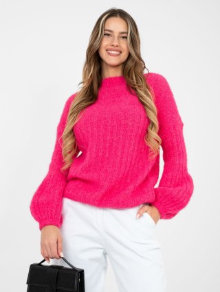Fuksjowy sweter damski oversize z domieszką wełny – Italy Moda