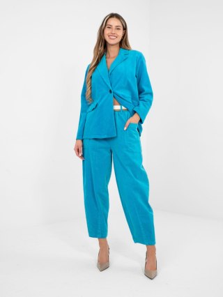 Niebieskie Spodnie Sztruksowe Damskie Carrot RUE PARIS z Paskiem